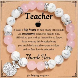 Strand Fashion Natural Stone Pink Beads Armband For Women Sunstone Pärled smycken handgjorda meningsfulla gåvor Lärare