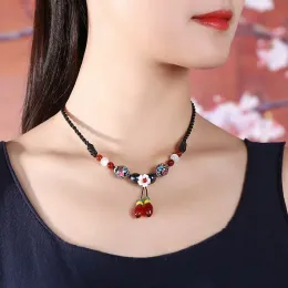 Hängen Ethnic Style Agate Halsband Kort kvinnors retro Style CLAVICLE CHAIN ​​ROPE Pendant Jade Neck Chain Cheongsam Neck Decoration