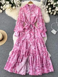 Casual Dresses Women Spring Summer French Gentle Wind Long-sleeved Dress Early Autumn Seaside Holiday Waist Thin Split Floral D1725