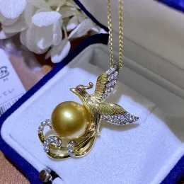 Naszyjniki meibapj 1112 mm naturalne złotą słodkowodną perłową modę Phoenix wisiorek Naszyjnik 925 Srebrna biżuteria ślubna dla kobiet