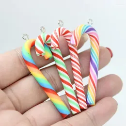 Charms Yamily 10Pcs/Lot Soft Clay 3D 4Colour Cane Pendant Keychain Necklace Earring For Christmas DIY Decoration