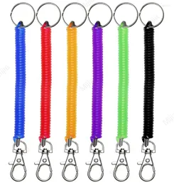 Nyckelringar Spiral Infällbar vårspole Keychain Stöldproof Anti Lost Stretch Cord Safety Ring med metall hummerlås för nycklar