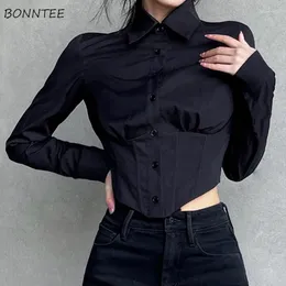 Women's Blouses Shirt Women Spring Solid Irregular Slim Crop Tops All-match Office Ladies Classic Temperament Chemise Femme Ulzzang Chic