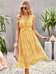 Vestidos casuais senhoras boho sexy sem mangas longo chiffon vestido mulheres festa férias praia verão vestido feminino robe vestidos