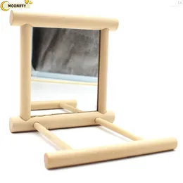 Altre forniture per uccelli Giocattolo in legno con specchio Pappagallo Telaio in piedi Accessori per gabbie per pappagallini Posatoi Rack Piccolo animale domestico Cockatiel