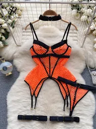 Bras setleri tekre örgü camis şehvetli iç çamaşırı seti kadın kayışları patchwork bodycon shapewear kadın kulüp sırtsız korse iç çamaşırı takımları