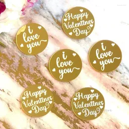 Cake Tools 10st Happy Valentine's Day Cupcake Toppers Akryl Runda guldfärg Jag älskar dig Wedding Party Decorations