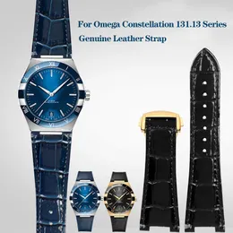 Uhrenarmbänder Echtes Lederarmband für Omega Constellation 131.33 Series Strap 131.13 Blue Notch 25x13mm 25x14mm Business-Armband