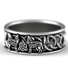 Cluster Rings Vintage Silver Color Northern European Mythology Wolf Finriel Defense Totem Amulet Hip-hop Ring Man Jewelry