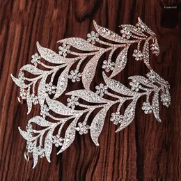 Haarspangen Luxus Silber Farbe Kristall Blatt Rebe Braut Tiaras Kronen Hochzeit Zubehör Strass Festzug Krone Braut Kopfschmuck