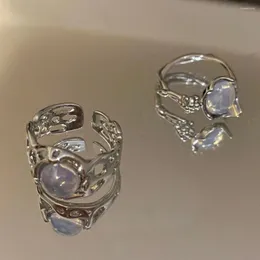 Cluster Ringe Ins Stil Mondstein Inlay Ring Romantische Engel Dämon Paar Einstellbare Kreative Öffnung Finger Damen Schmuck Geschenk