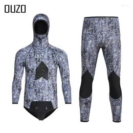 Costume da bagno da donna Muta mimetica da 5 mm Manica lunga Fissione con cappuccio 2 pezzi di neoprene Sommergibile per uomo Mantieni calda la muta da sub impermeabile