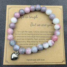 Charm Bracelets 8Mm Pink Zebra Stone Bead Bracelet With Card Holiday Gift Men And Women Friendship Love Beaded Drop Delivery Otsbe