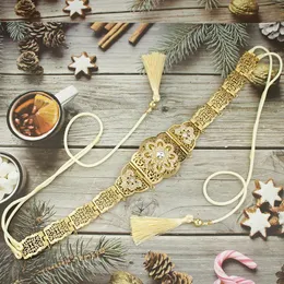 Sunspicems Morocco Bride Rope for Women for Gold Metal Flower Caftan Belt Arabic Robe Waist Chain Hand-Knit Rope Bijoux 240118