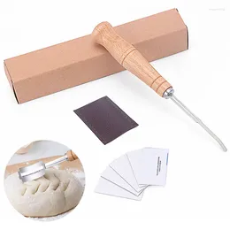 Bakningsverktyg Brödbakare Cutter Slashing Tool Lame Dough Scoring Blade Making Razor Curved Knife With Leather Protective