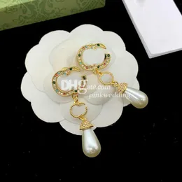 18 -karatowe kolczyki Złotego Kolczyka Perła Kolczyki Vintage Crystal Dangle Luxury Diamond Ear Studs Prezent zaręczynowy z pudełkiem