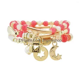 Bracelets de link de cadeia 3pcs/conjunto Bohemian Colorf Breads Strand for Women Jewelry Boho Lock Moon Beach Charm Gream de aniversário Pseir Dh2vh