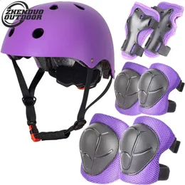 Skyddshjälmuppsättning Child Roller-skate Protection Gear Helmet Balance Car Skid Skiing Protector Sport Hjälmar KNEEPADS 240124