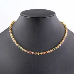 Ins Hot Sale Sexy Choker Iced Out Теннисная цепь 14 тыс. Желто -золотое ожерелье для женщин кубические аксессуары из христа -циркона