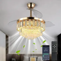 Chandeliers Ceiling Fans With Lights Dimmable Fandeliers 40'' Modern Retractable Remote Control Chandelier For Bedroom Livin