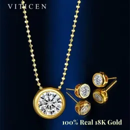 المعلقات viticen au750 حقيقية 18K الذهب مويسانيت قلادة الماس مسمار الأقراط
