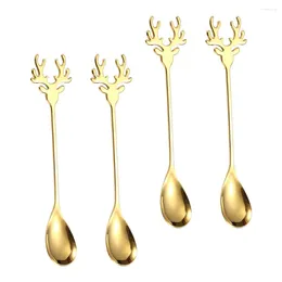 Coffee Scoops 4 Pcs Cartoon Spoon Golden Spoons Metal Ice Cream Scoop Blender 304 Stainless Steel