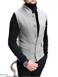 Mens Suit Vests Standup Collar Sleeveless Formal Business Simple Work Cloth Fit Waistcoat Groom Wedding Jacket 240125