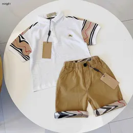 Брендовые детские спортивные костюмы, дизайнерский детский летний костюм, размер 100-140, высококачественная рубашка-поло в клетку и шорты цвета хаки, 20 января.