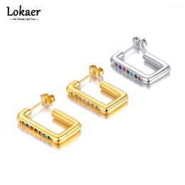 Hoopörhängen Lokaer Fashion Cubic Zirconia 316L Rostfritt stål för kvinnor 18K Guldpläterad glänsande strassmycken E23056