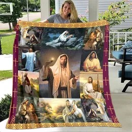 Cobertores Padrão Flanela Lance Cobertor Macio Aconchegante Quente Leve Casa Sofá Sofá Cama Decoração Adultos Adolescentes Adoração Presentes Jesus Virgem Maria