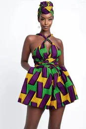 Abbigliamento etnico 2024 Tuta corta in poliestere con stampa estiva da donna africana sexy