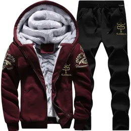 Tracksuits masculinos 2024 inverno grosso homens esportes terno treino com capuz sportswear zíper cardigan calças de lã calças conjunto casual