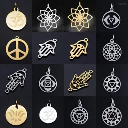 Charms 5st/Lot 7 Chakra DIY Partihandel 316 Rostfritt stål Yoga Lotus Connectors Charm Hamsa Hand om smycken Halsband hänge