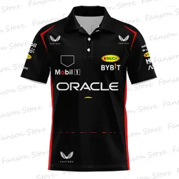 Polos masculinos 2024 F1 Racing Red Team Homens Polo Camisa Verão Preto Oversized T-shirt Checo 11 Driver Fãs Esporte Crianças Tops