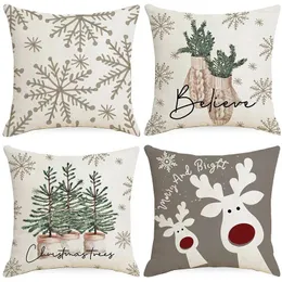 Pillow Christmas Snowflake Throw Cover Deer Printing Home Decorative For Sofa Year Decor Linen Pillowcase