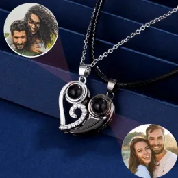 Halsketten S925 Custom Heart Halskette Foto Personalisierte Bild Anhänger Paar Schmuck Set schwarze Silberliebhaber für Männer Frauen Gedenkgeschenk