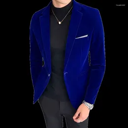 Mäns kostymer 2024 Gold Velvet High-End Brand Formal Business Slim Blazer Social Groom Wedding Show Stage Party Suit Jacket