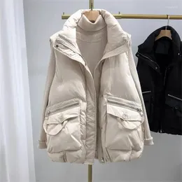 Coletes femininos 2024 colete jaqueta de algodão outono inverno sem mangas solto grande bolso casual quente feminino colete outerwear