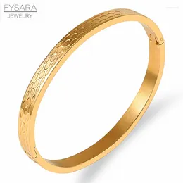 Bangle Fysara 6mm Gravar Pulseiras de Aço Inoxidável para Mulheres Forma Redonda Favo de Mel Estilo Romance Jóias Presente de Festa