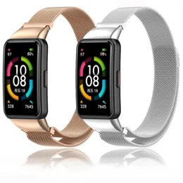 شاهد حزام حلقة Milanese Magnetic Loop لـ Huawei Honor Band 6 Smart Wristband Bracelet Wrist Metal Wrist