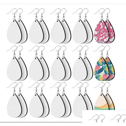 Party Favor Sublimation Blank Earrings Heat Transfer Earring Unfinished Wood Teardrop Pendants In 5 Assorted Shapes For Jewelry Diy Ma Dhha7