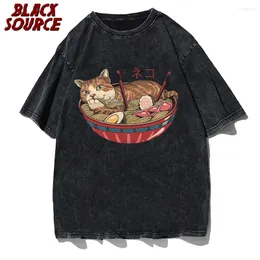 Camiseta masculina camiseta básica impressão manga curta anime topo japonês genki cat série o-pescoço juventude camisa confortável casual