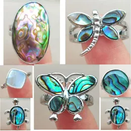 Klusterringar Zeeland Abalone Shell Turtle Butterfly Dragonfly Round Oval Women Men Ring Justera PWB1152