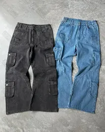 Trousers Baggy Jeans Retro Draped Loose Wide-leg Pants Casual Large Pocket Cargo Pants Y2k Denim Men Ripped Men's Clothing 240124