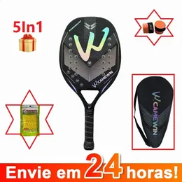 Em estoque 3k 12k camewin fibra de carbono completa superfície áspera raquete de tênis de praia com saco de capa enviar overglue presente 240122