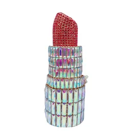 Neues Produkt Lippenstift, Diamant-Dinner, Dinner-Bankett wird Vollbohrer-Handlippenstift sein, weiblicher Beutelbohrer Chain Clutch 240203
