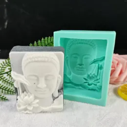 Moldes de cozimento PRZY 4 molde de silicone Buda cabeça design sabão dormindo flor de lótus decoração vela resina artesanato