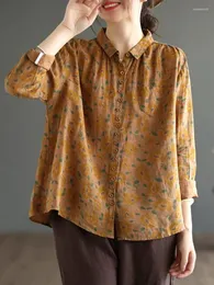 Женские блузки, женские повседневные рубашки, поступление 2024, осень, винтажный стиль, универсальные свободные женские топы с цветочным принтом, рубашки с длинным рукавом, B2993