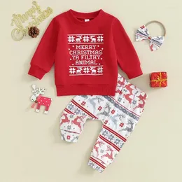 Kleidungssets 22.09.2024 Lioraitiin 0-3 Jahre Kleinkind Kind Baby Mädchen Weihnachtskleidung Set Langarm Brief Sweatshirt Schneeflocke Elch Hose