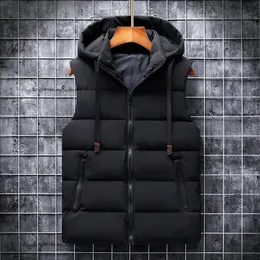 Ymwmhu 6xl män Vest Solid Casual Autumn Hooded ärmlösa jackor Fashion Male Wintcoat Winter Vest Plus Size Work Clothes Men 240202